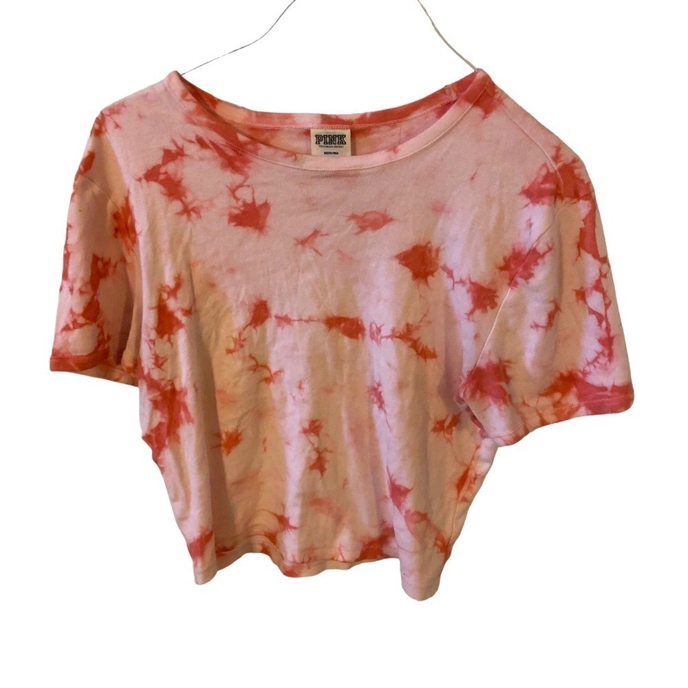 Victoria's Secret Pink Cropped Short Sleeve Shades of Pink Tye-Dyed Splatter M